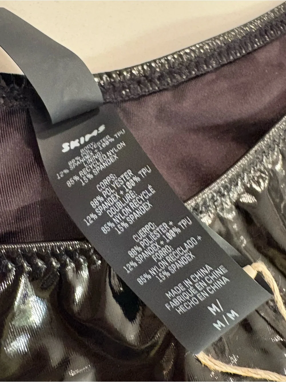 NWT SKIMS  Patent Faux Leather Swim Micro Tanga Bottom and Micro Bandeau Top Ony